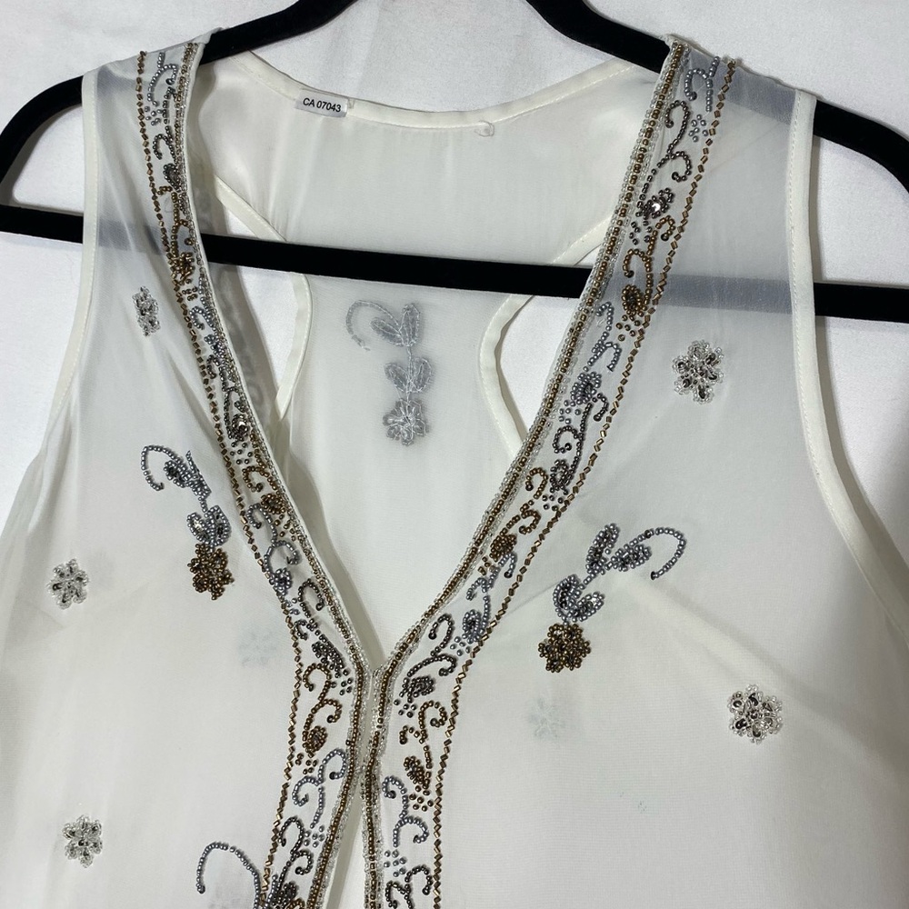 Vintage White Sheer Vest With Intricate Metallic Beading S Boho Whimsigoth Fairy - Picture 10 of 16